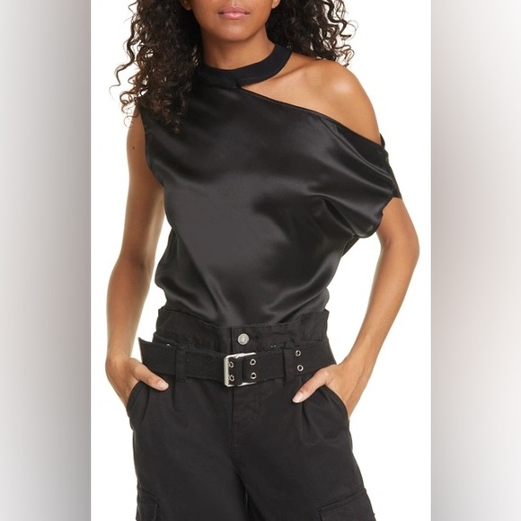 RtA Axel Tee Black Silk Off the Shoulder Top - Picture 2 of 13